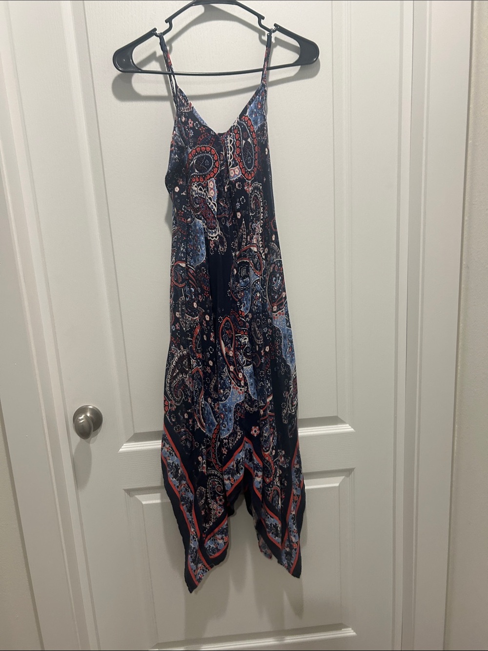 Navy Paisley Handkerchief Hem Maxi Dress